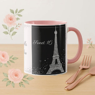 Caneca Brilho Rosa Glitter Doce 16 Aniversário Parisiense