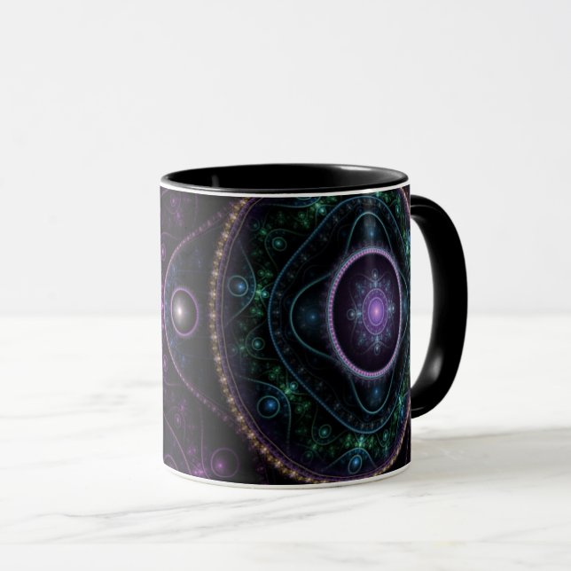 Caneca Brilho Teal Roxo Preto Abstrato Mágico (Frente Esquerda)