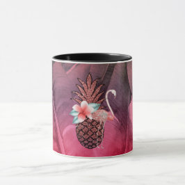 Caneca Brilho Tropical Rosa Folhas de Palmeira de Abacaxi