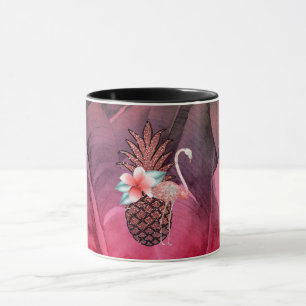 Caneca Brilho Tropical Rosa Folhas de Palmeira de Abacaxi
