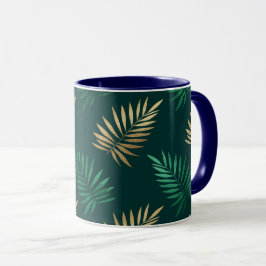 Caneca Brilho verde e Dourado nas folhas tropicais