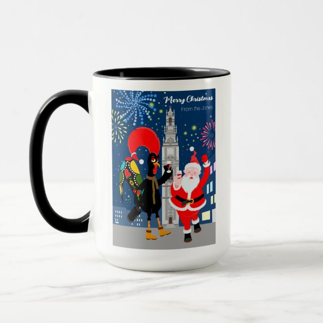 Caneca Brinde de Papai Noel e Galo para o Ano Novo (Esquerda)