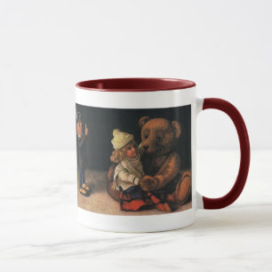 Caneca Brinquedos de Natal Antigos, Boneca e um Ursinho d