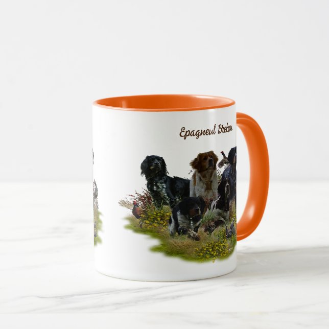 Caneca Brittany Spaniels, Caça de Pássaros (Frente Esquerda)