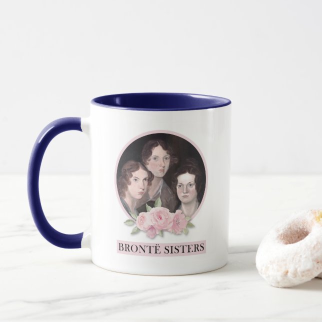 Caneca Bronte Sisters Retrato com Rosas Rosa (Com Donut)