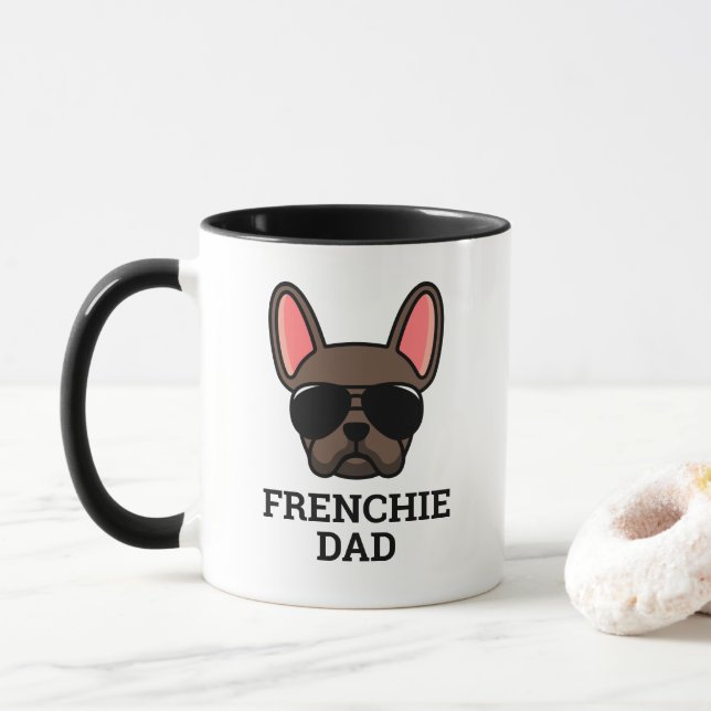 Caneca Brown French Buldog Frenchie Pai de cão francês Mu (Com Donut)