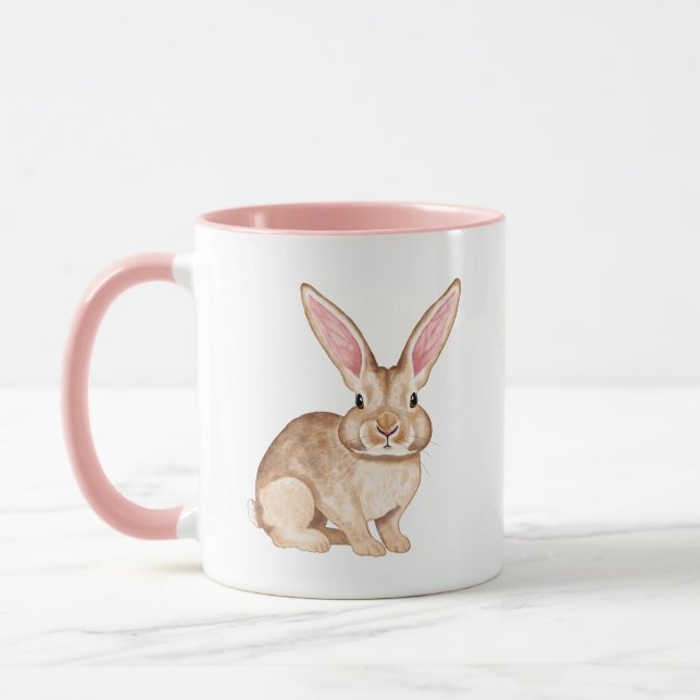 Caneca Brown Watercolor Bunny With Large Ears Cute Easter (Esquerda)