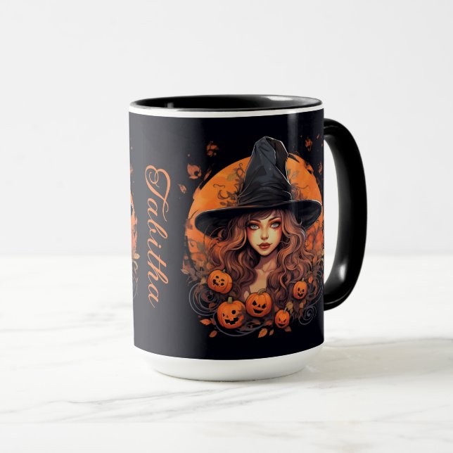 Caneca Bruxa Bonita com o Nome Halloween (Frente Esquerda)