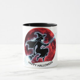 Caneca Bruxa Brilhante Voando Sobre A Maçã Vermelha
