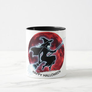 Caneca Bruxa Brilhante Voando Sobre A Maçã Vermelha