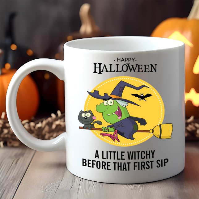 Caneca Bruxa Broomstick Cat Halloween (Criador carregado)