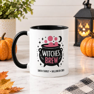 Caneca Bruxa Cerveja Fofa Nome Preto e Rosa Halloween