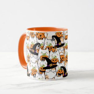 Caneca Bruxa de Gato Fofo Segurando Bumkin Halloween