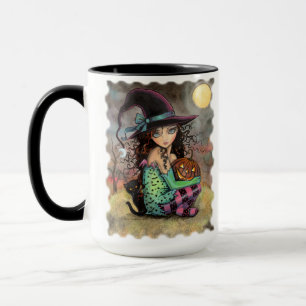 Caneca Bruxa de Halloween Fofa com Gato Preto