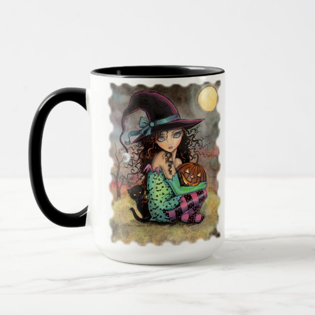 Caneca Bruxa de Halloween Fofa com Gato Preto (Esquerda)