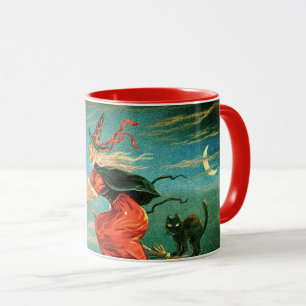 Caneca Bruxa de Halloween Vintage com Gato Negro
