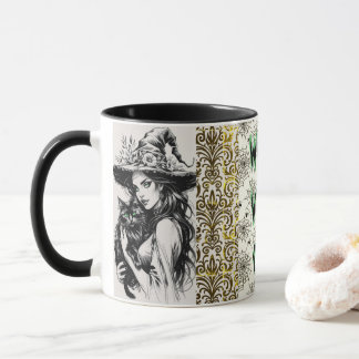 Caneca Bruxa de Halloween Vintage e Gato Preto
