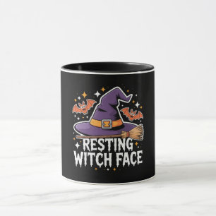 Caneca Bruxa Descansada Cara Assustadora Broomstick Engra