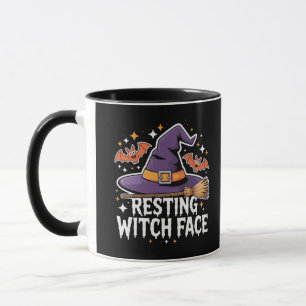 Caneca Bruxa Descansada Cara Assustadora Broomstick Engra