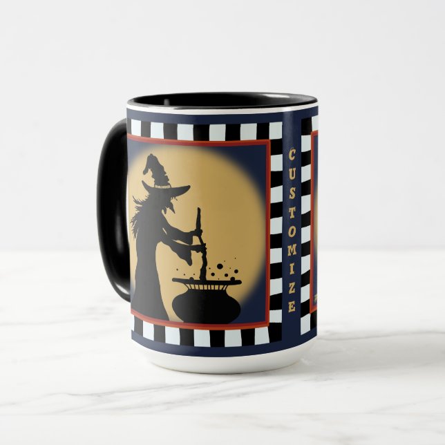 Caneca Bruxa Diversão Silhouettes Halloween Personalizáve (Frente Esquerda)