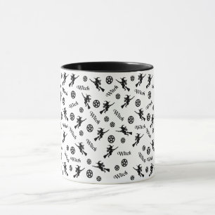 Caneca Bruxa em uma vassoura e em Pentacles