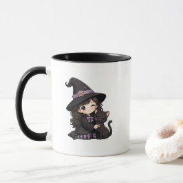 Caneca Bruxa fofa e gato preto