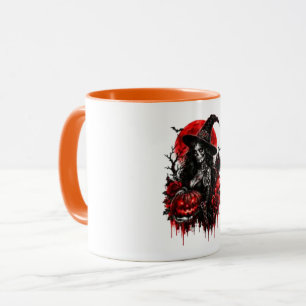Caneca Bruxa Gótica Abóbora Halloween Gato Preto Assustad