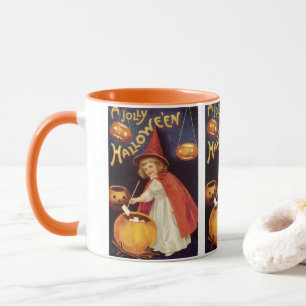 Caneca Bruxa Jolly Halloween Vintage por Ellen Clapsaddle