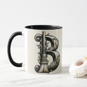 Caneca Bruxa Ruim Vassoura de Bruxa Letra B Inicial Perso