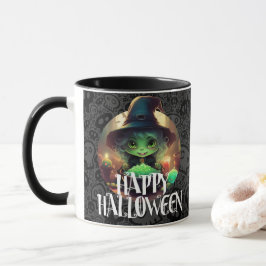 Caneca Bruxa Verde Comendo Docinho Feliz Halloween