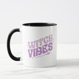 Caneca Bruxa Vibes Stars Broom Purple Halloween