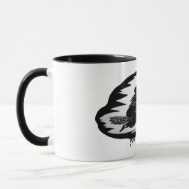 Caneca bruxas negras assustadoras e voadoras sobre vassou