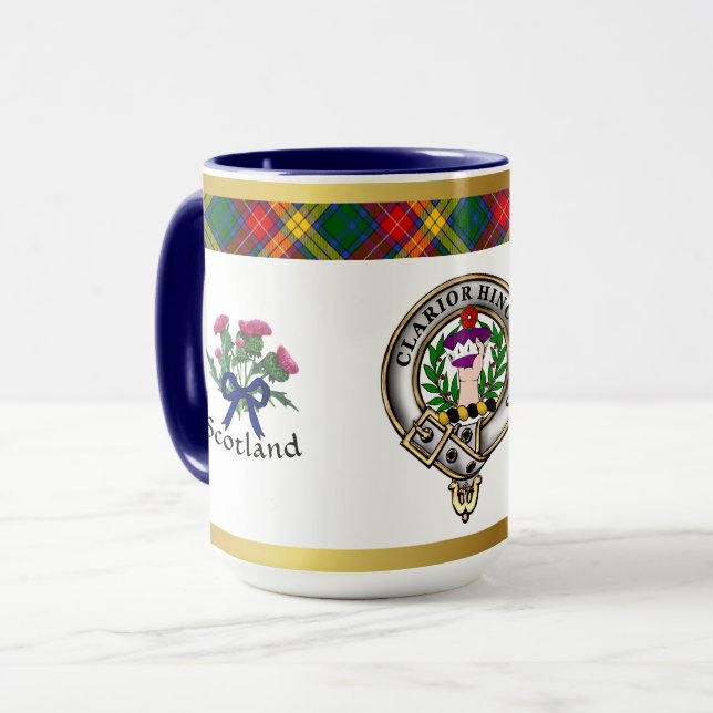 Caneca Buchanan Clan Crachá Tartan & Motto Mug (Frente Esquerda)
