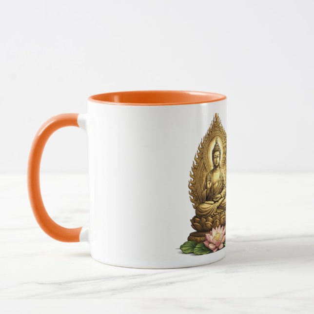 Caneca Buda Dourado Lótus Incenso Paz Espiritual (Esquerda)
