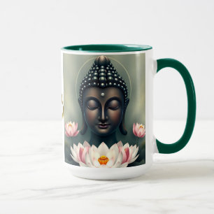 Caneca Buddha Face Sobre Flores De Lotus Rosa