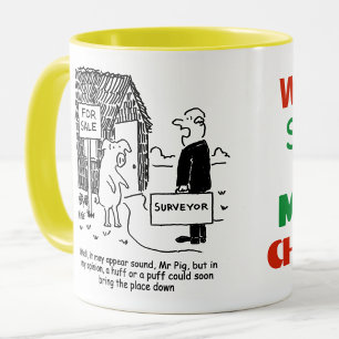 Caneca Building Surveyor olha para a casa do Sr. Pig