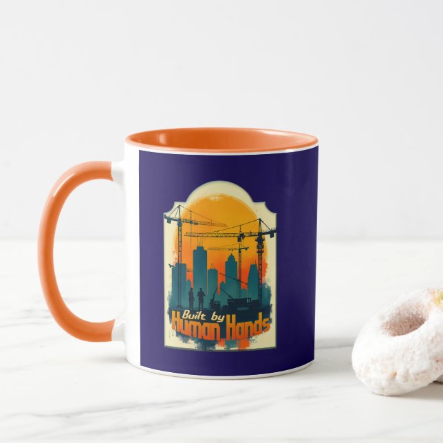 Caneca Built by Working Hands Labor Day Construction Desi (Com Donut)