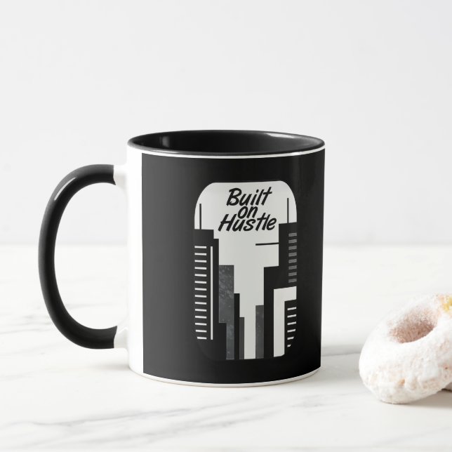 Caneca Built on Hustle City Skyline Minimalist Design (Com Donut)