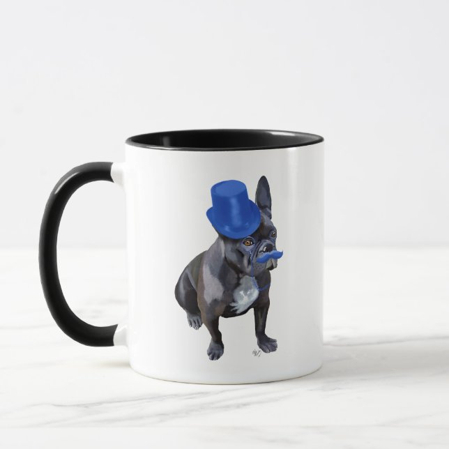 Caneca Buldogue francês com chapéu azul e bigode (Esquerda)