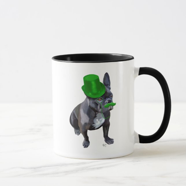 Caneca Buldogue francês com chapéu verde e bigode (Direita)