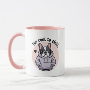 Caneca Buldogue francês de desenho animado vestindo capuz