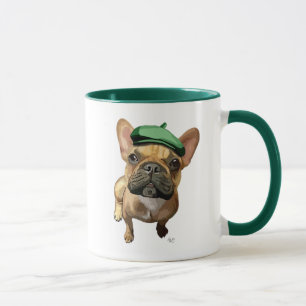 Caneca Buldogue francês marrom com chapéu verde 2