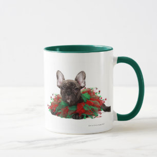 Caneca Buldogue francês que veste o colar do Natal
