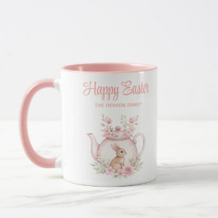Caneca Bule de Chá Coelho de Páscoa Personalizado Família