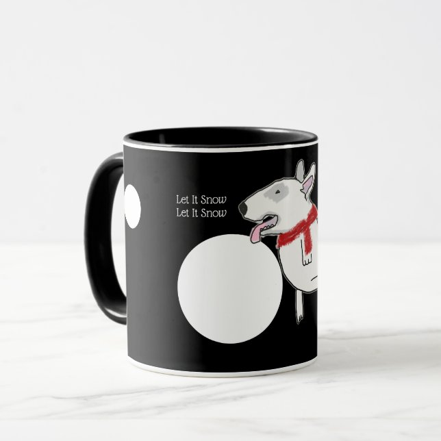 Caneca Bull Terrier Doodle com uma bola de neve (Frente Esquerda)