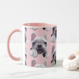 Caneca Bulldog Francês com Ilustração de Fones de ouvido