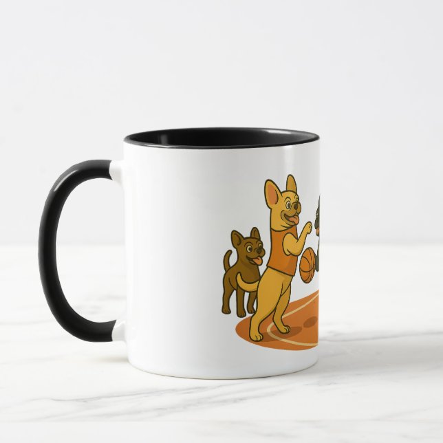 Caneca Bulldogs Franceses jogando basquete. (Esquerda)