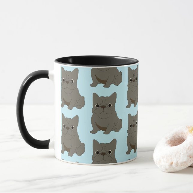 Caneca Bulldogue Francês Bebê Azul, azul (Com Donut)