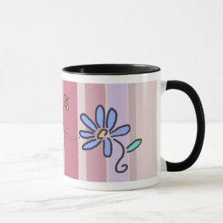 Caneca Bumble a abelha e a flor azul com listras malva