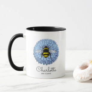 Caneca Bumblebee Bonito na Flor Azul Adicione seu Nome